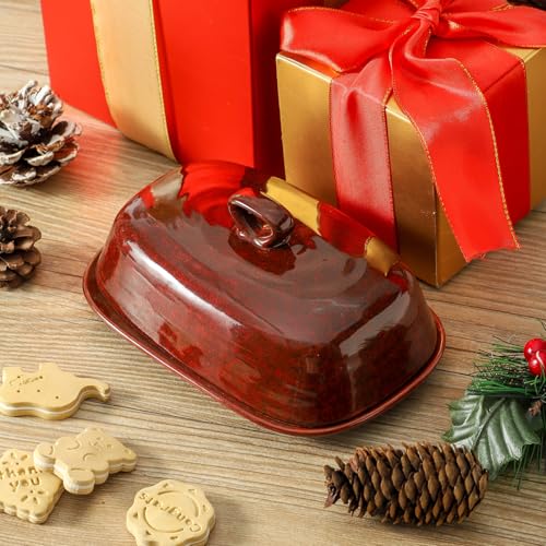 Butter Dish with Lid for Countertop (Red)