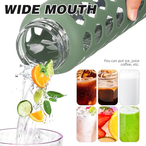 Glass Water Bottle (Olive / 24 Ounces)