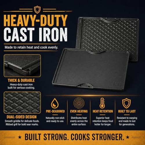 Cast Iron Griddle for Weber Spirit I & II 300 Series (17.5" x 11.9" x 1.2")