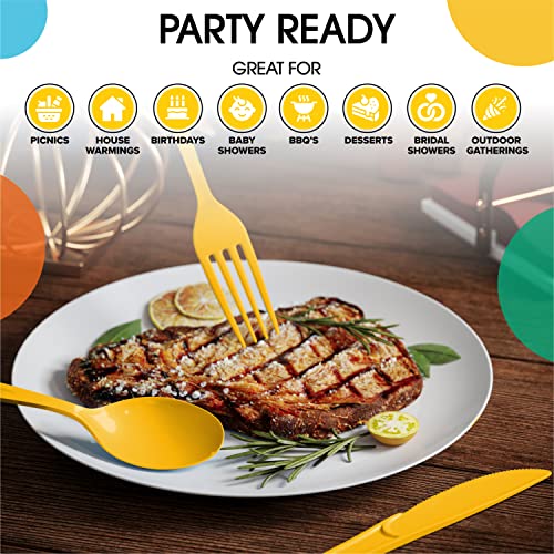 Party Solids Heavy Duty Plastic Cutlery (Yellow / Spoons)
