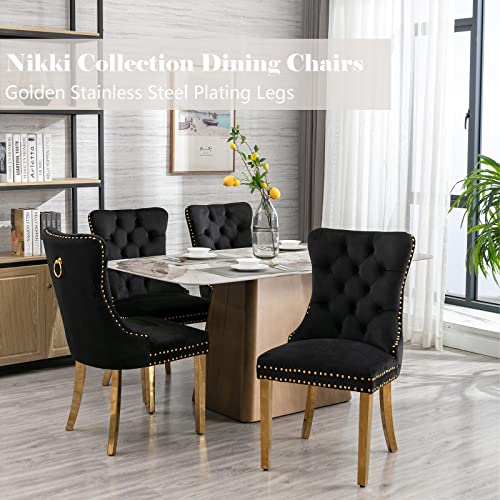 Black and Gold Velvet Dining Chairs Set of 6 (Standard Black)