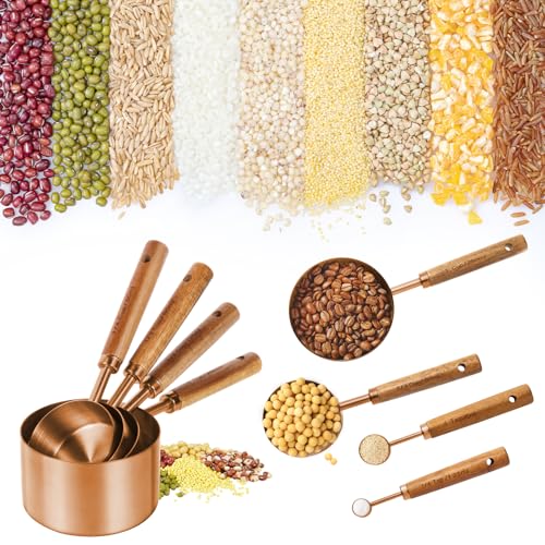 Copper Stainless Steel Measuring Cups and Spoons Set (8 Count)
