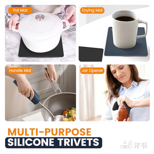 Silicone Trivet Mats 4 Heat Resistant Pot Holders Multipurpose Non (Black Hidden Blue)