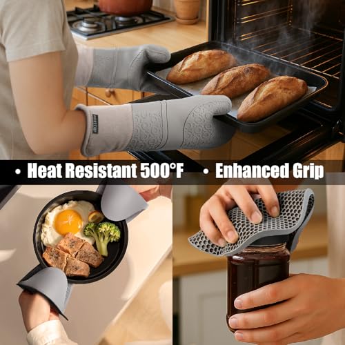Silicone Oven Mitts and Pot Holders Sets (Gray)