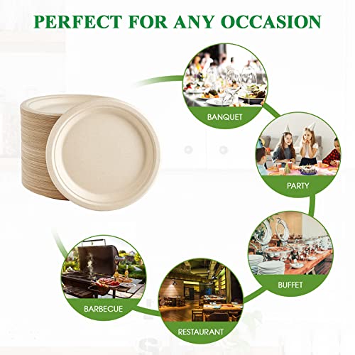 150 Pack Paper Plates 9 inch 100% Compostable (9 in Nature 150)
