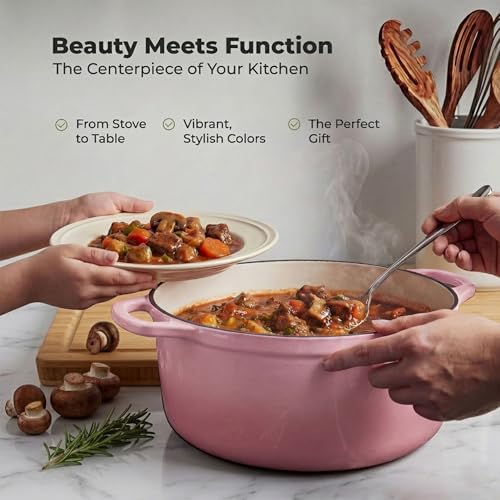 7.7 Quart Enameled Cast Iron Dutch Oven Pot with Lid (Pink / 7.7 Quart)
