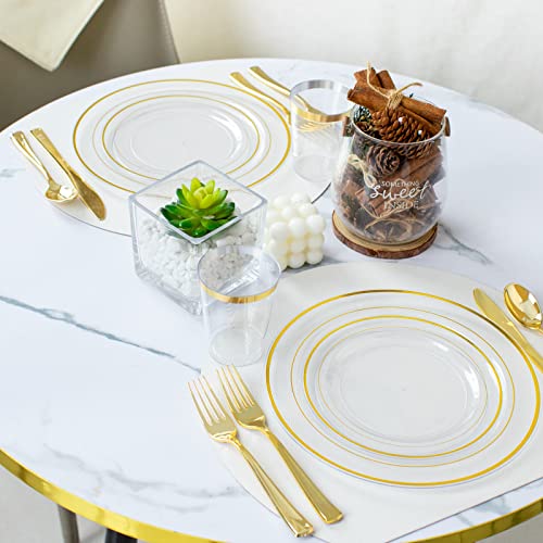 60 Pcs Clear Gold Plastic Plates (60 Pieces / Clear Gold)