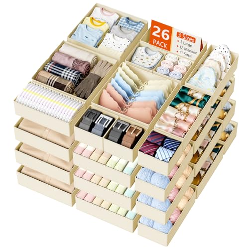 Drawer Organizer Clothes (Beige / 26 Pack)