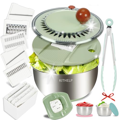Stainless Steel Salad Spinner Large 5.3Qt (Green&Silver-accessory)