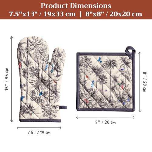 100% Cotton Oven Mitt & Pot Holder Set (021 - Amazonia / 7.5" x 13" & 8" x 8" (Oven Mitt & Pot Holder))