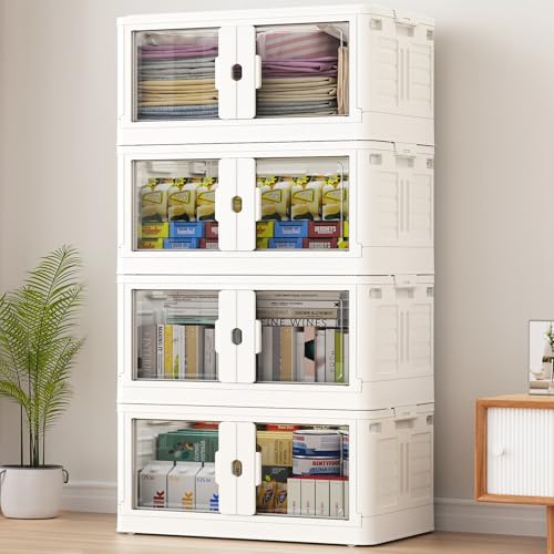 460Qt Stackable Storage Bins with Individual Lids & Wheels (White / 115Qt-4Pack)