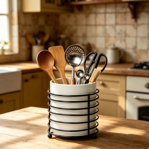 Utensil Holder for Kitchen Counter Large Cooking Utensil Holder (XL / White Black)