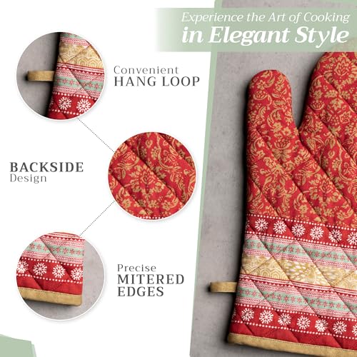 100% Cotton Oven Mitt & Pot Holder Set (067 - Sofia / 7.5" x 13" & 8" x 8" (Oven Mitt & Pot Holder))