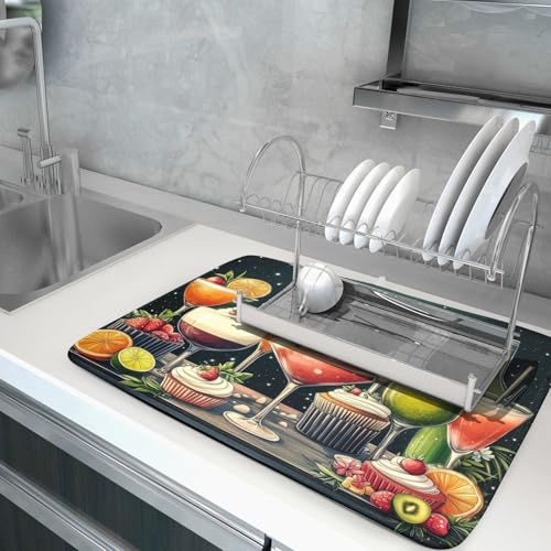 Dish Drying Mat for Kitchen Counter (Wine Glass 0317 / 24" x 18")
