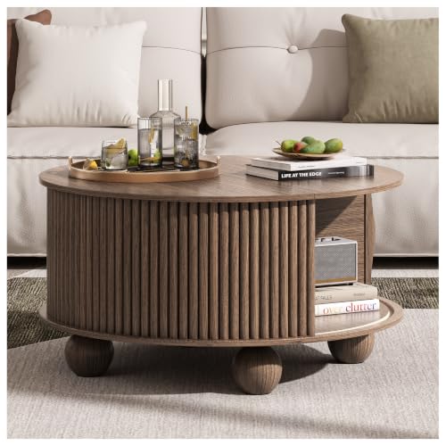 Round Coffee Tables for Living Room (Walnut)
