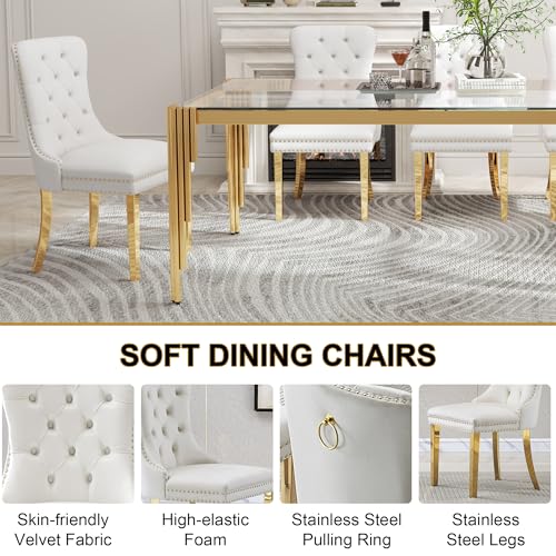 78'' Modern Glass Dining Table for 6 (Gold-clear / Rectangle-78.74" L x 39.37" W x 29.53" H)