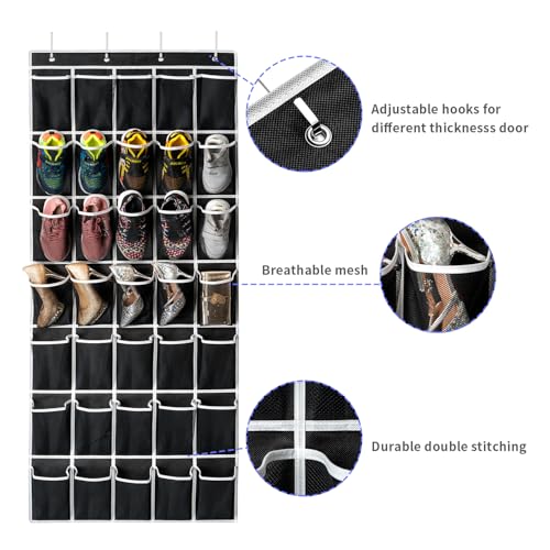 35 Pockets Over the Door Shoe Organizer (Black - 35 Pockets)