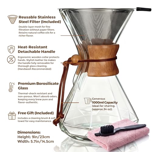Pour Over Coffee Maker Set (Diamond Design / 34 Ounces)