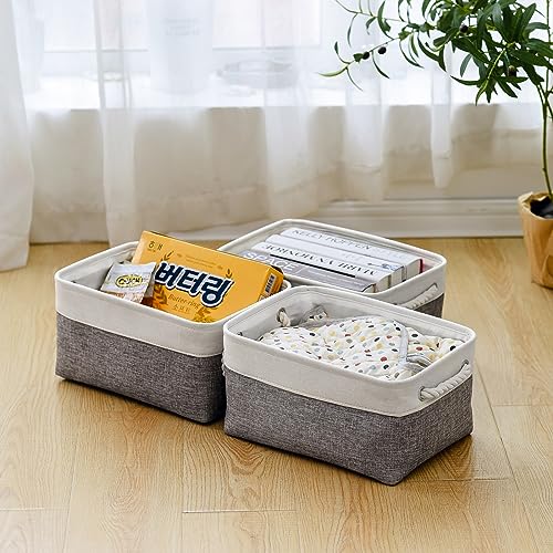 Storage Bins for Shelves (White&Grey / 3PCS/Medium -13.8Lx9.8Wx6.7H)