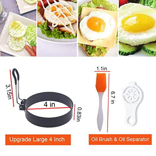 Upgrade 4'' Large Egg Rings Set (Black 4 pcs of 4” with accessories)