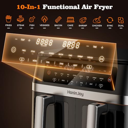 12QT 12-in-1 Large Dual Basket Air Fryer with 50pcs Paper Liners (6+6 Quart)