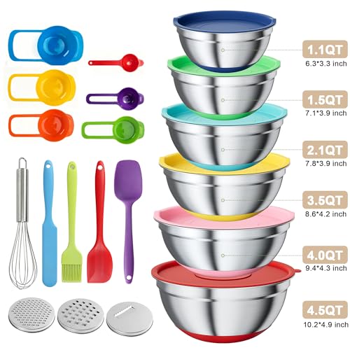 Stainless Steel Mixing Bowls Set with Lids (Colorful)
