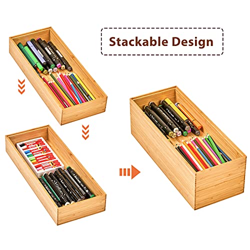 Bamboo Kitchen Drawer Organizer Boxes with Anti