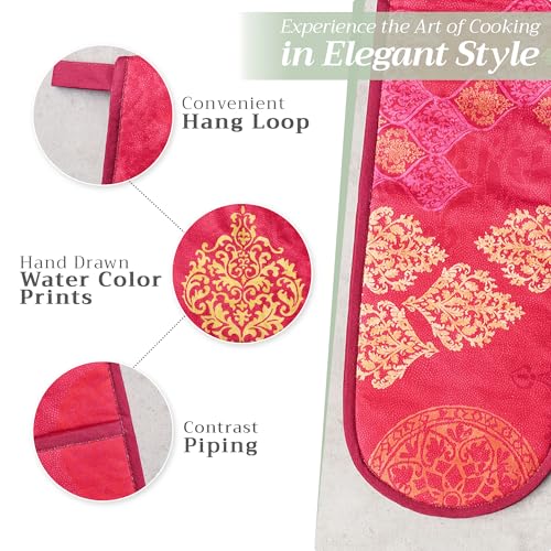 Double Oven Mitts 100% Cotton Double Oven Glove (045 - Versailles / 7" x 35" (Double Oven Mitt))