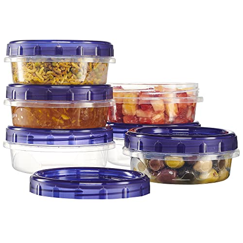 6 Pack Twist Cap Food Storage Containers with Blue Screw on Lid (8 OUNCE)