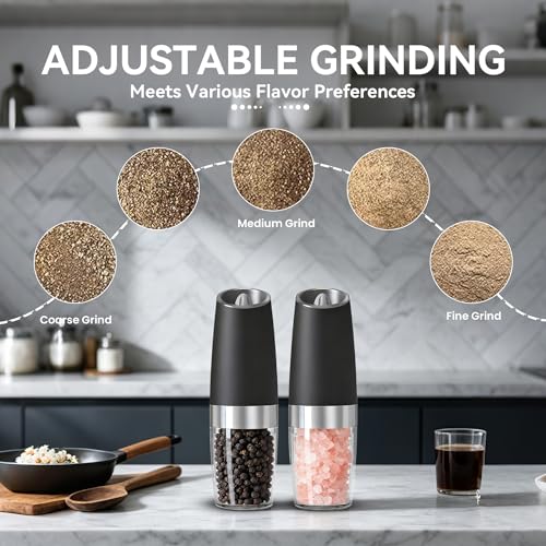 Battery Operated Gravity Salt And Pepper Grinder Set (Black)