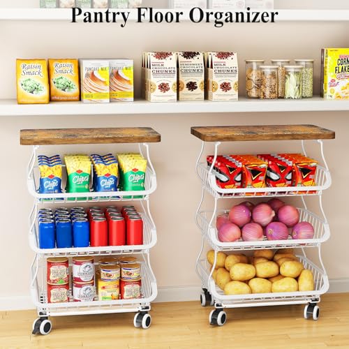 4 Tier Fruit and Vegetable Basket Stand for Kitchen (White / 4 Tiers)