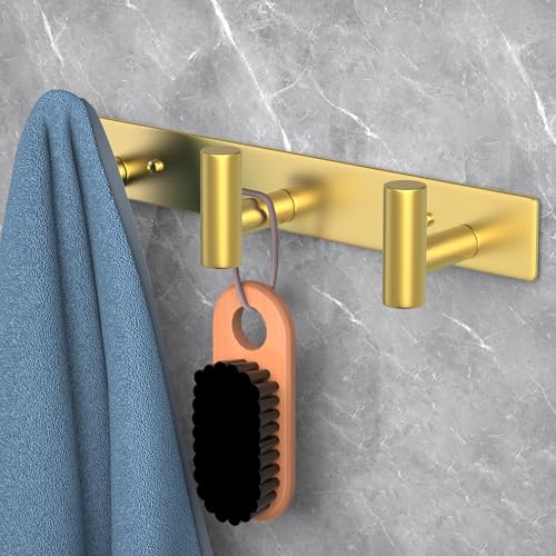 Gold Wall Mount Coat Rack (Gold / 3 "T" Hooks, 2PACK)