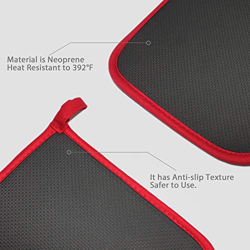 2Pcs Cotton and Neoprene Oven Pads Pot Holders with Pocket 8"x8.5" Dual (Red)