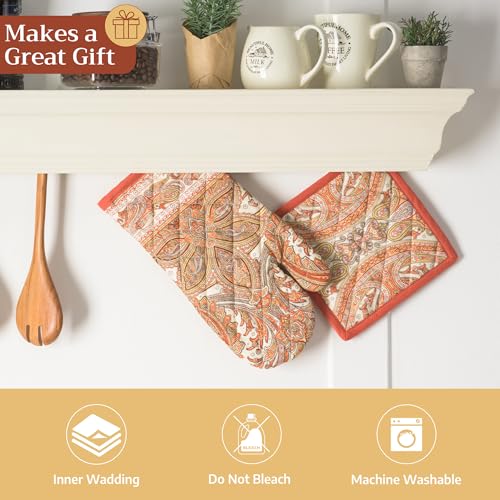 Maison d'Hermine Oven Gloves 100% Cotton Oven Mitt (023 - Kashmir Paisley / 7.5" x 13" (Oven Mitt))