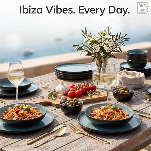 12 Piece Stoneware Dinnerware Set for 4 (Dark / Petrol / Set for 4 (12pcs))