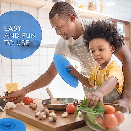 Silicone Bowl Lids Blue Set of 5 Reusable Suction Seal Covers for Bowls (5 Piece / Blue Translucent)