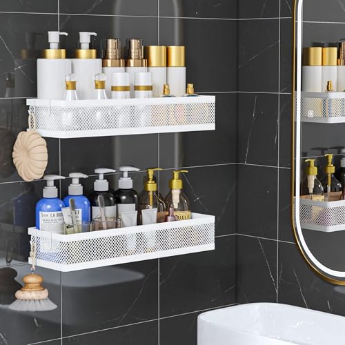 5-in-1 16.5" Extra Long Slim Wall Mount Wrapped Mesh Kitchen Organizer & Shower Caddy Kit, with Paper Towel Holder, Utensil Holder, Soap Dish, Holds 50LBS - White, Netting (White / 5-in-1 Full Mesh (16.5" Extra Long))