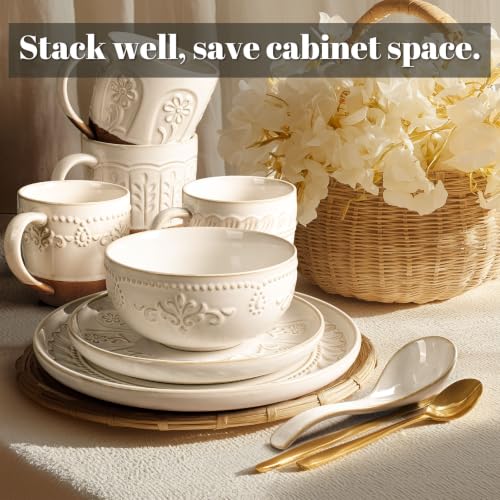 4 Piece Handcrafted Ceramic Dinnerware Set (Damask Floral (4 Pieces) (White))