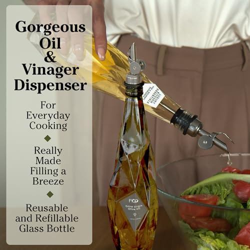 Diamond Lux Olive Oil Bottle Dispenser (500 ml - Set of 2 / Olive green bottles - White Sticker)