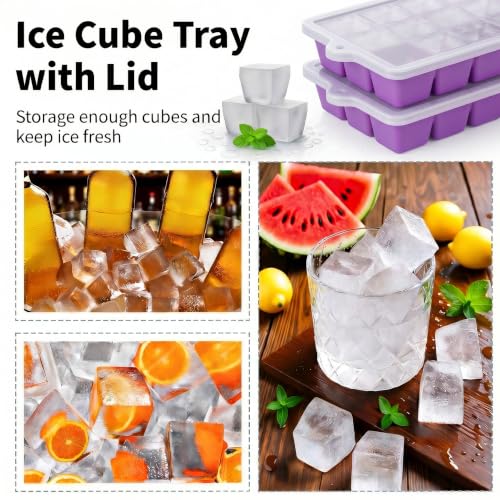 Silicone Ice Cube Tray 2 Pack (Ice Cube Tray 2 Pack / Purple+Purple)