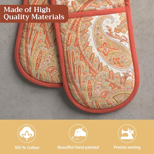Double Oven Mitts 100% Cotton Double Oven Glove (023 - Kashmir Paisley / 7" x 35" (Double Oven Mitt))