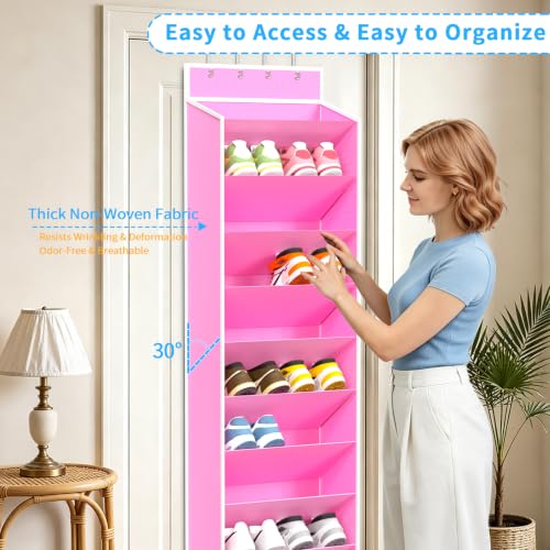 10 Tiers Large Size Over the Door Shoe Organizer Storage (Pink-10 cell)