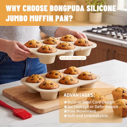 Jumbo Silicone Muffin Pans with Metal Frame (3PCS:Off-White + Black + Gray)