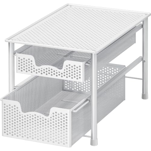 Stackable 2 Tier Sliding Basket Organizer Drawer (2-Tier / White)