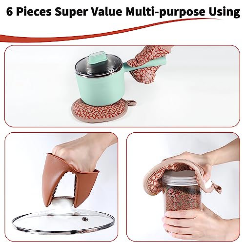 Oven Mitts And Pot Holders Set 6Pcs (Brown)