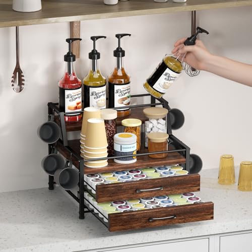 Coffee Syrup Rack Organizer (Rustic Brown)