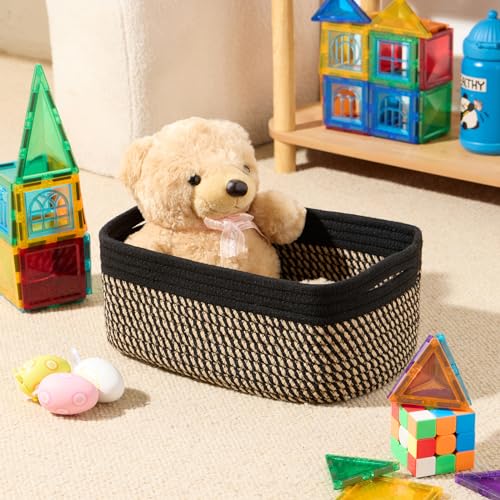 Small Storage Baskets for Organizing (3pcs-L13xW8.5xH5.1" / Black/Brown)
