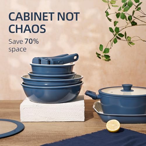 23pcs Ceramic Pots and Pans Set (Blue 23 Pcs)