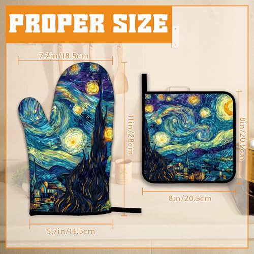 Starry Night Moon Oven Mitts and Pot Holders Set (4 Count)