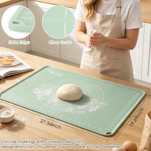 Extra Large Silicone Baking Mat for Countertops (Light Green / 27.6"L x 19.7"W)